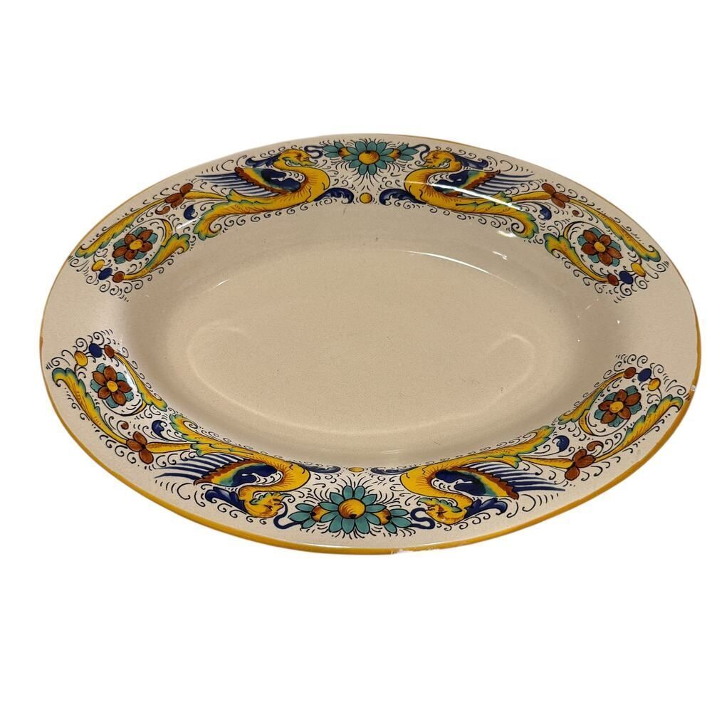 Vintage Italian Deruta Dragon Platter – Oval Serving Dish